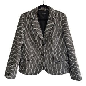 Talbots 16 Blazer Black‎ White Textured Dot Notch Collar Business Office Career